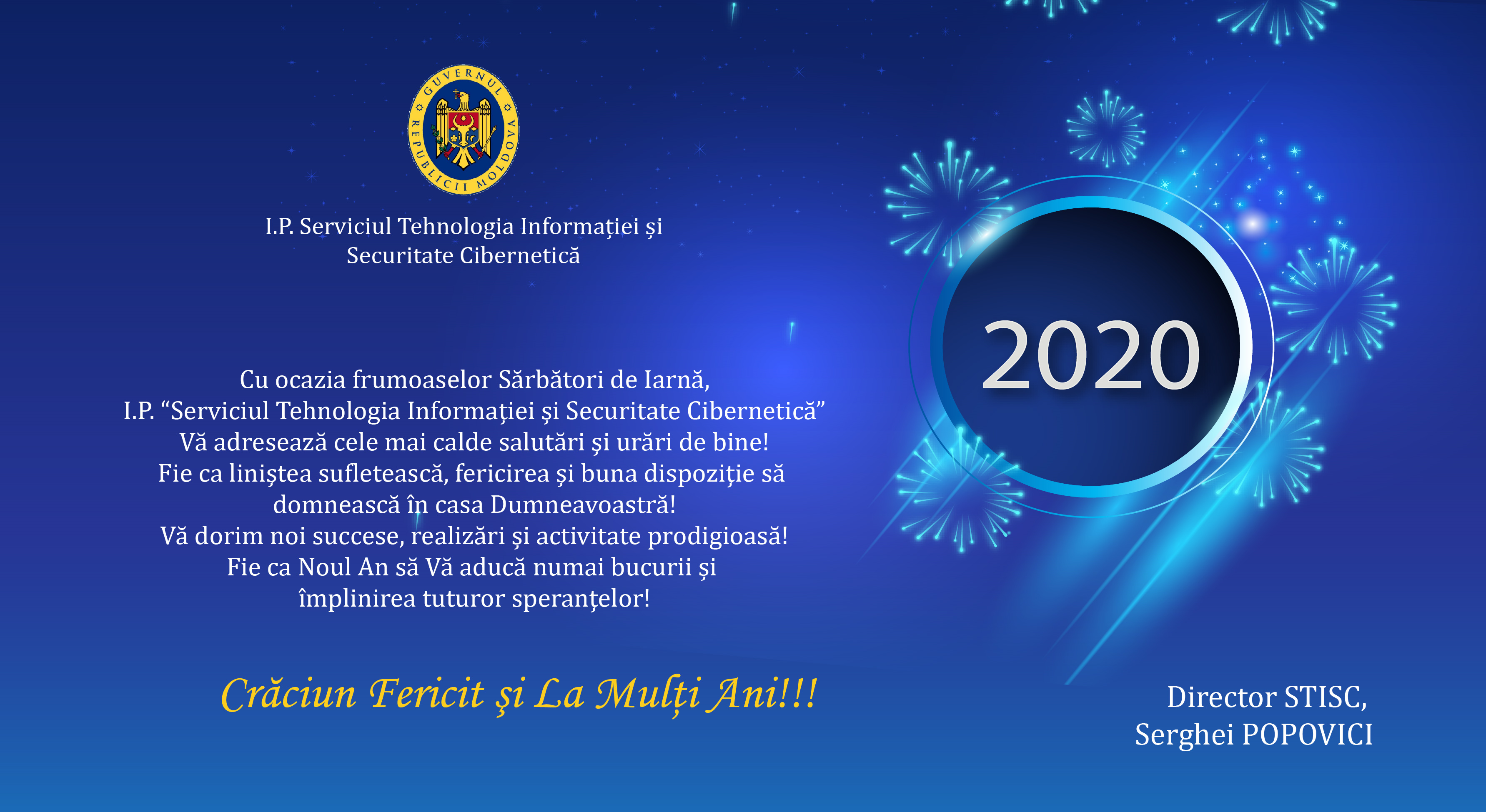 Mesajul de felicitare al Directorului Serviciul Tehnologia Informației și Securitate Cibernetică cu ocazia sărbătorilor de iarnă