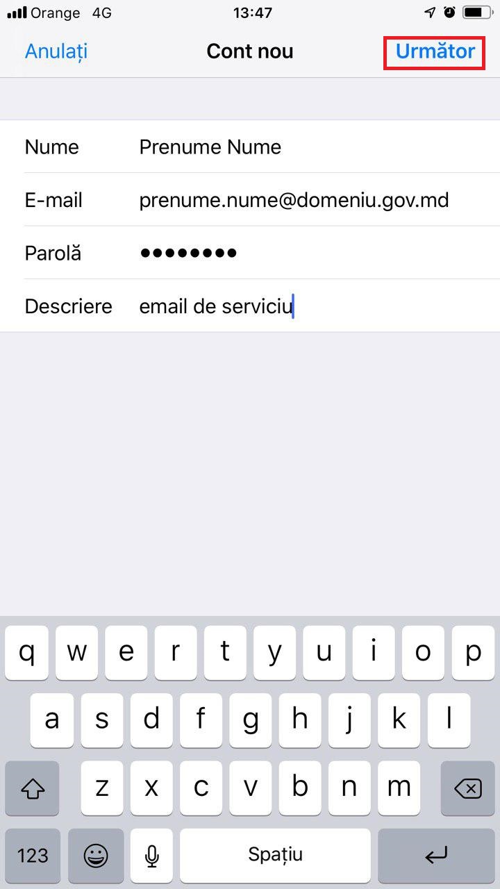 Ghid pentru configurare a clientului poștal Mail pentru iPhone