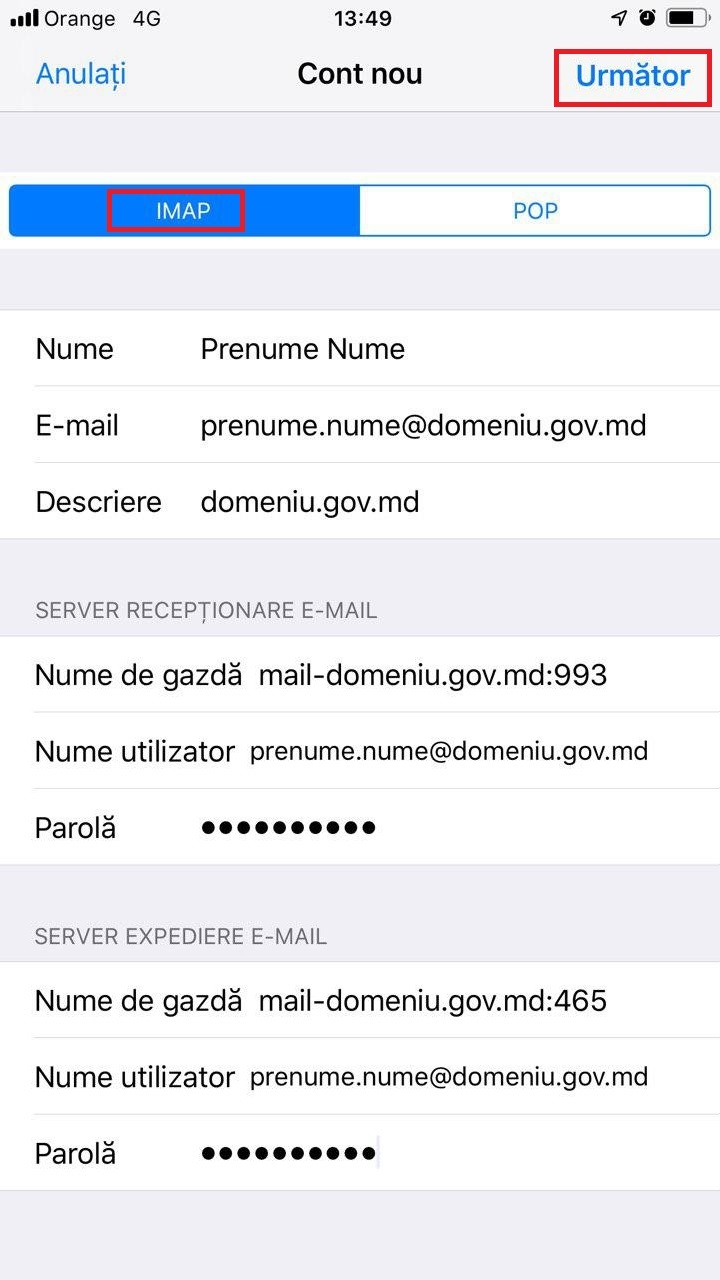 Ghid pentru configurare a clientului poștal Mail pentru iPhone
