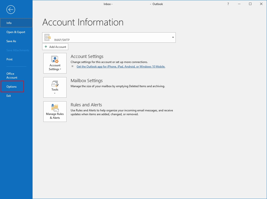 Ghid pentru dezactivarea winmail.dat în Outlook 2010, 2013, 2016 - pasul 2