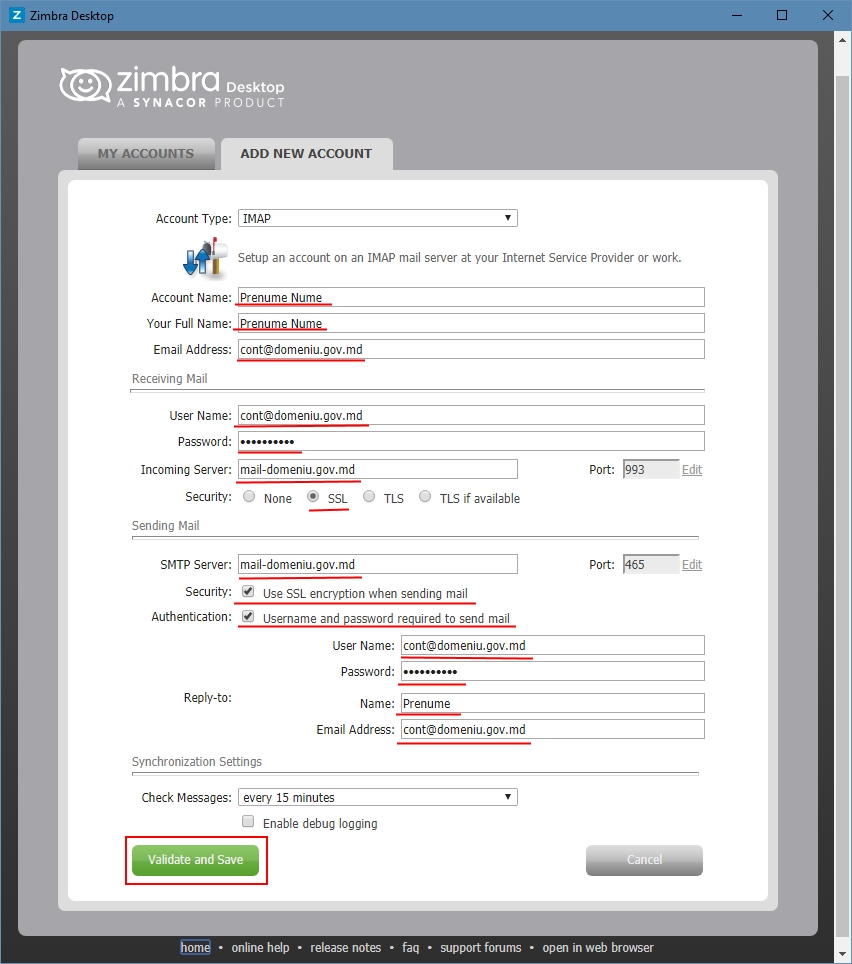 Cum pot configura clientul poștal Zimbra Desktop?